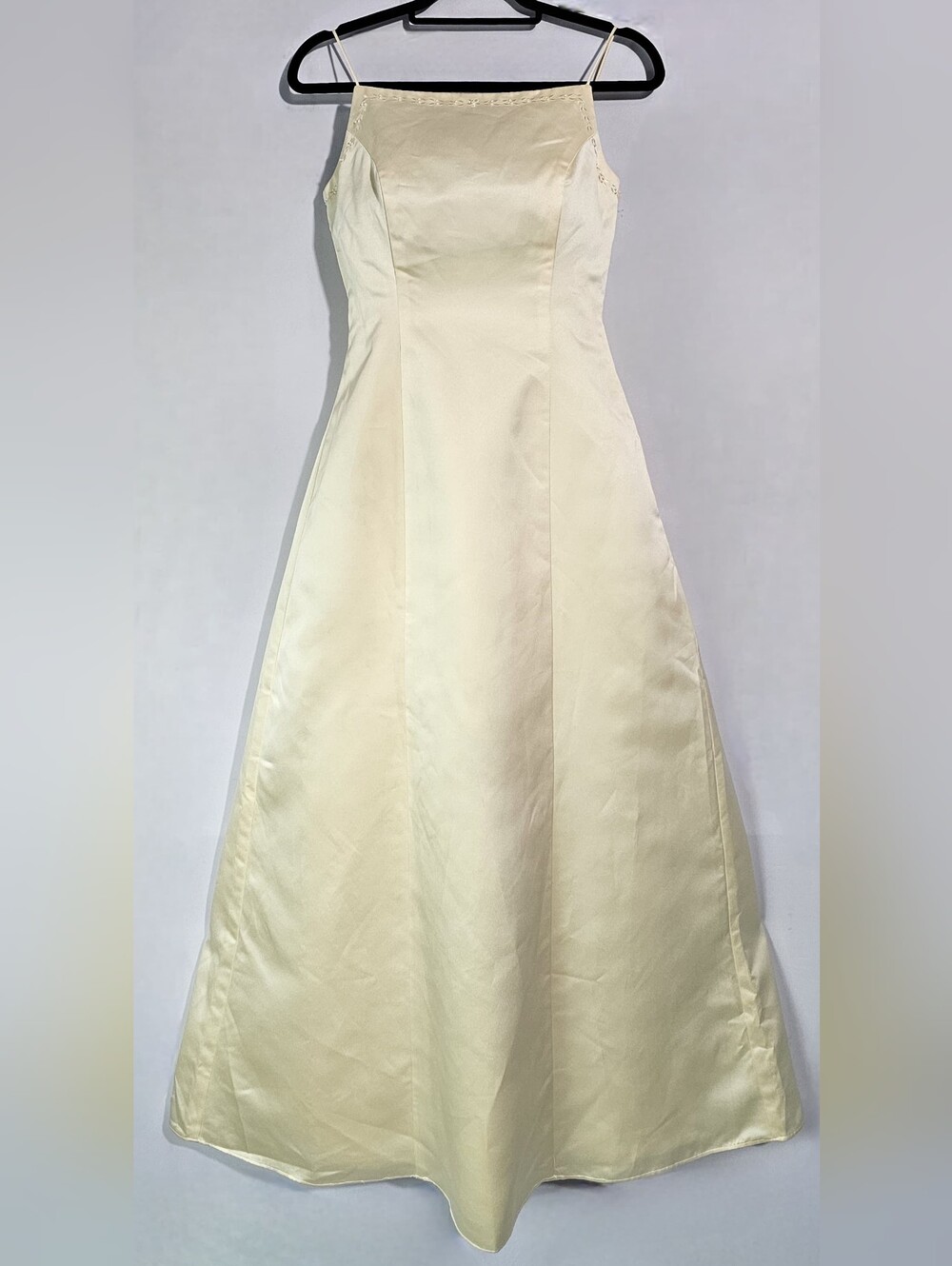 Vintage Michaelangelo Ivory Satin Formal Dress Size 4 Beaded Spaghetti Strap Max